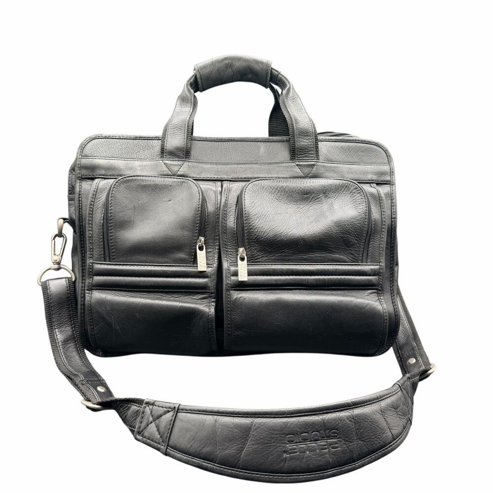 Wilsons Leather Pelle Studio Black Laptop Briefcase Bag